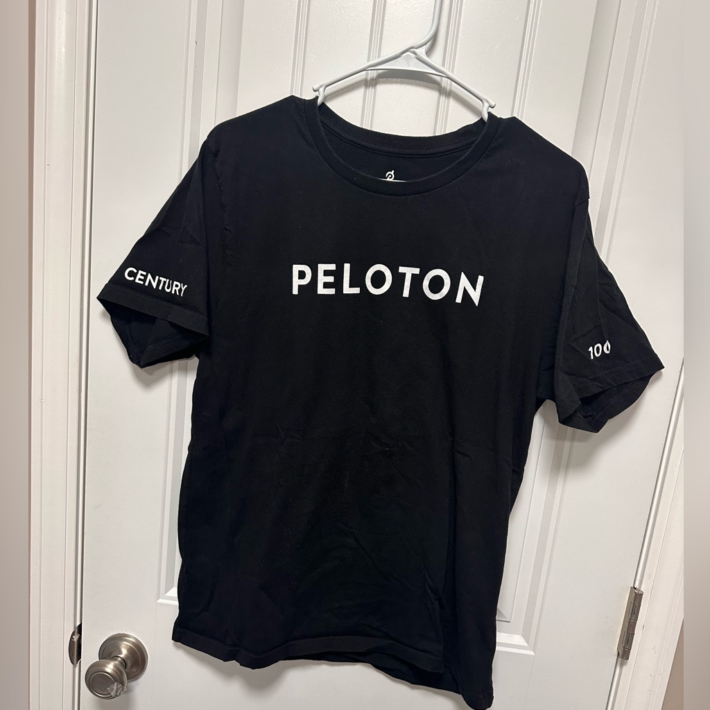 Peloton Century Shirt 100 Black Tee Shirt With White Brand Detail